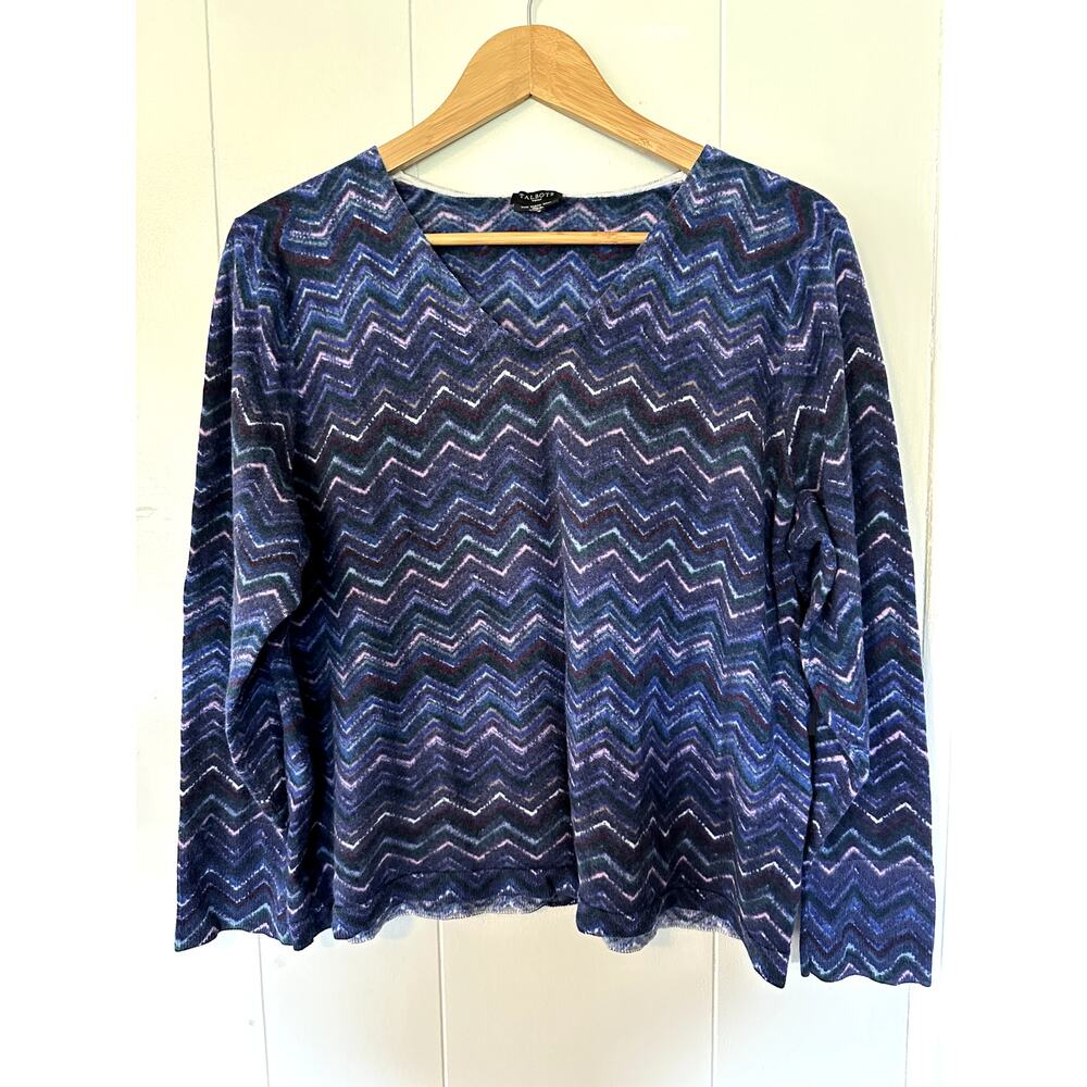 Talbots 100% Wool Blue Chevron Sweater Size Medium